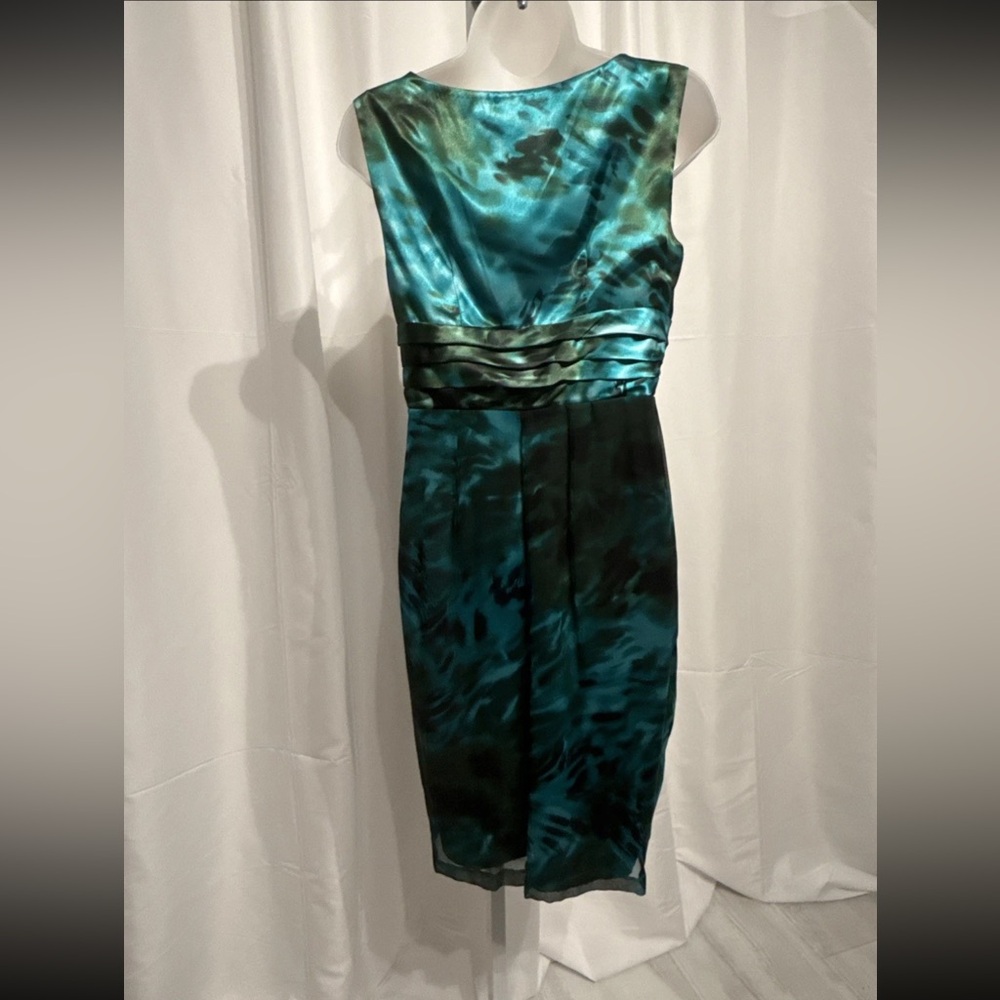 Signature by Robbie B silk dress faux wrap blue green abstract Print Size 6P NWT - Picture 6 of 11